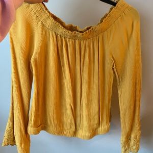 Off the shoulder mustard top